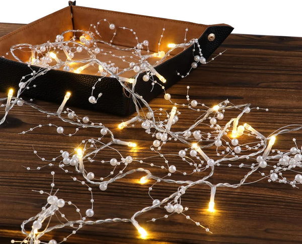 Rhytsing 14.7FT White Pearl Garland with 36 LED Light, Battery Operated Fairy