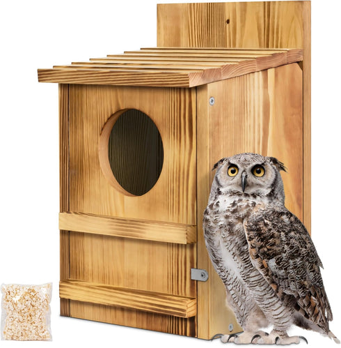 Screech Owl House, Owl Bird Box Large Handmade Wooden Circular Opening Screech