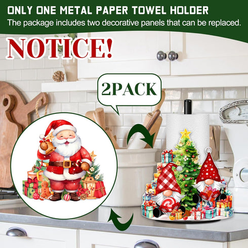 HNBYTJ Countertops 2 Christmas Paper Towel Holder, Christmas Gnomes Santa Claus Decor, Metal Stand Towels Paper Holder
