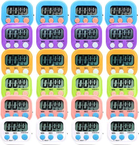 BXF SPORTS 24 Pack Multi-Function Electronic Timer - Kitchen Timer,Magnetic Digital Timers,Big LCD Display,