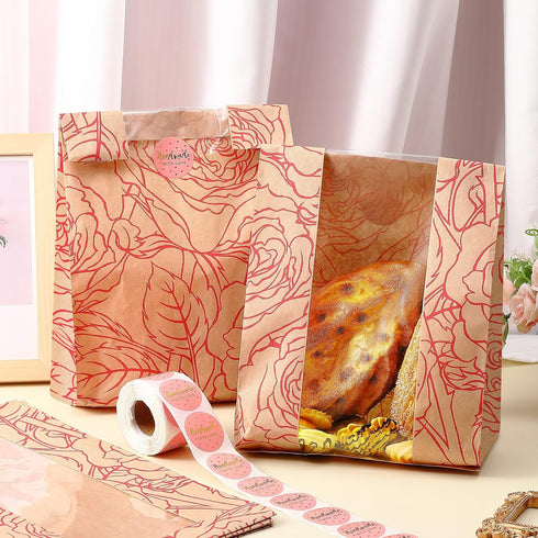 50 Pack 500pcs Packaging 14x8.3x3.2 Bread Bags Bulk for Homemade Bread Kraft Sourdough Bread Bags with Love Stickers