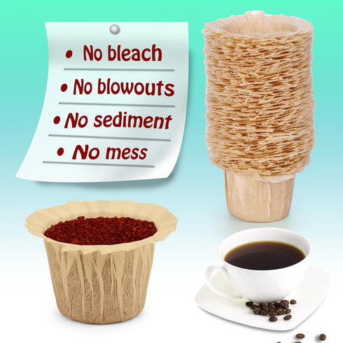 Disposable Coffee Filters, 100 Count Natural Paper, Compatible with Keurig Brewers 1.0 and 2.0, Fit Reusable Coffee Pods