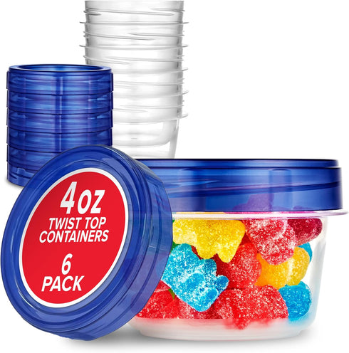 Stock Your Home 4oz Plastic Containers - 6 Pack Small Freezer Containers with Twist Top Lids for Leftover Food
