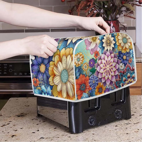 UNICEU Boho Flower Bright Blossom 2 Slice Quilted Toaster Cover, Dust-proof Kitchen Small Appliance Dust Cover