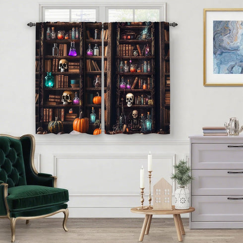 2 Set 28"x36" Worltoldb Vintage Bookshelf Kitchen Curtains Cafe Curtains for Bathroom Dining Room Living Room Pocket