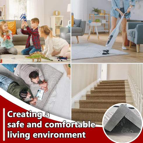 16Pcs Non-Slip Rug Carpet Grippers, Large Reusable Tape Pads, Strong Adhesive, Removable Double-Sided Strips