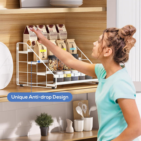 4 (White-1Pcs) Spice Rack Organizer for Cabinet, Tiered Spice Rack Organizer, Tiered Adjustable Spice Shelf for Kitchen