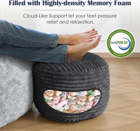 Room,20"x 15",Dark Round Pouf Ottoman,Corduroy Poufs with Memory Foam Filling for Foot Rest,Soft Footstool for Living