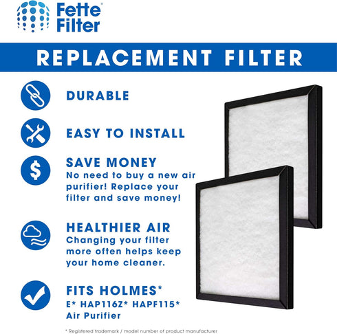 Fette Filter Replacement Filters Compatible with Holmes Filter E, Activated Carbon & Multi Layer, Pack of 2