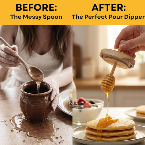 13.5 OZ HAPPI STUDIO Airtight Honey Pot with Dipper - Borosilicate Glass Honey Jar with Dipper - Glass Honey Dispenser