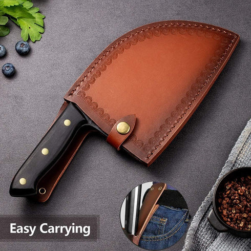 Freelander Heavy Duty Serbian Chef Knife, Hand-Forged Meat Cleaver, Full Tang High-Carbon Steel Butcher Knife with