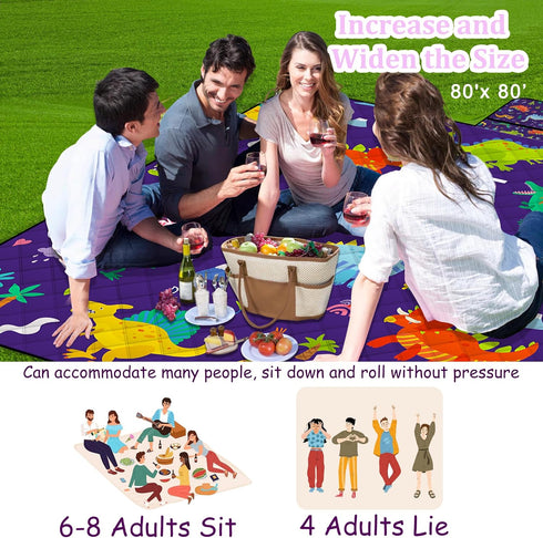 Waterproof,80"x 80"Foldable 6-8 Extra Large Picnic Blanket Machine Washable Beach Blankets,Outdoor Blanket