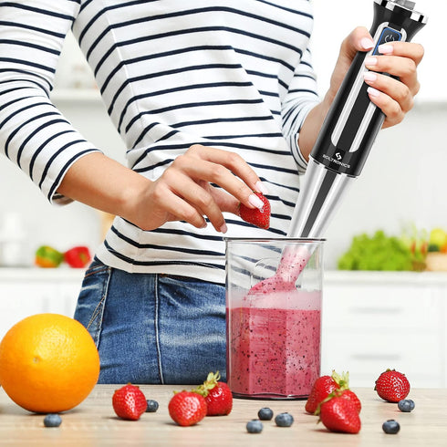 Multi Purpose Immersion Hand Blender Stick - 500W Turbo 8-Speed Mixer, Black for Smoothies, Puree, Sauce
