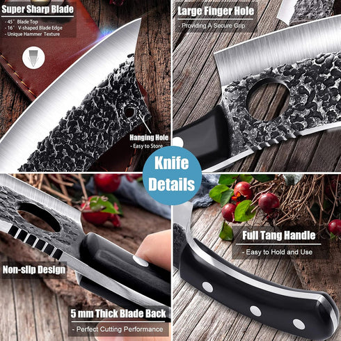 ROCOCO 6.3" Cleaver Butcher Knife, Full Tang with Sheath, Ideal for Home Outdoor BBQ Camping, Great Gift Idea