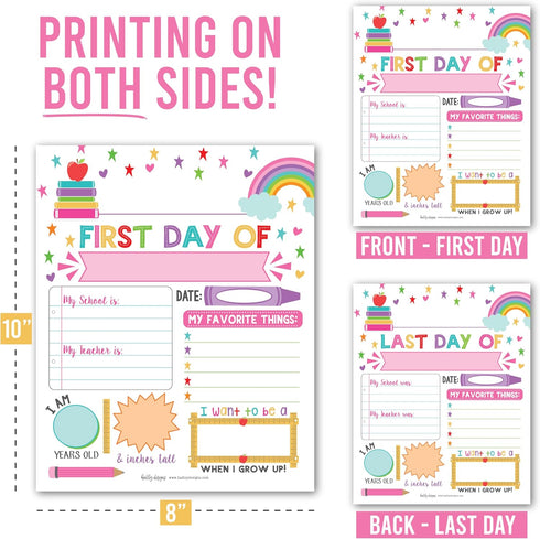 First Day of School Board, 10 Double-Sided First and Last Day Boards, 8x10 Rainbow Theme Photo Prop for Kids