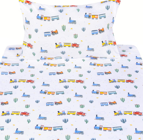 Scientific Sleep 100% Cozy Set, Set Little Train Cactus Cute Fun Cotton Twin Bed Sheet Flat Sheet & Fitted Sheet