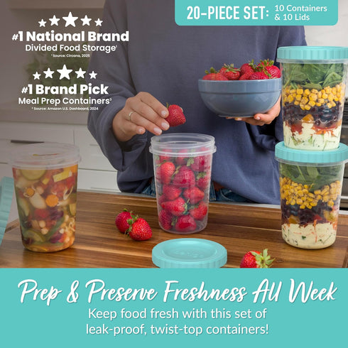 20 32 oz Bentgo Prep - Piece fl Leak-Proof Deli Containers with Lids, Food Storage for Meal Prep, Twist-Top, Reusable