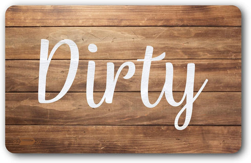 Dark Brown & White Wood Clean Dirty Magnet for Dishwasher, Reversible Sign Indicator, Rustic Kitchen Decor
