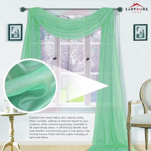 Sapphire Home Window Scarf Valance Curtains, Extra Long Sheer Valances for Living Room, Kitchen, Bedroom, 37" x 216" -