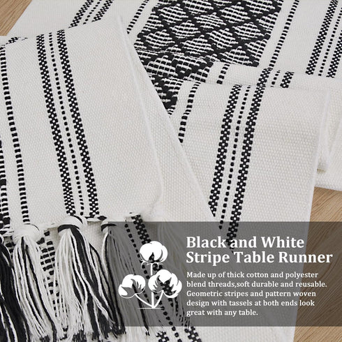 48 Inches yuboo Black and White Striped Table Runner Farmhouse Style, Modern Short Woven Coffee Table Runner Long
