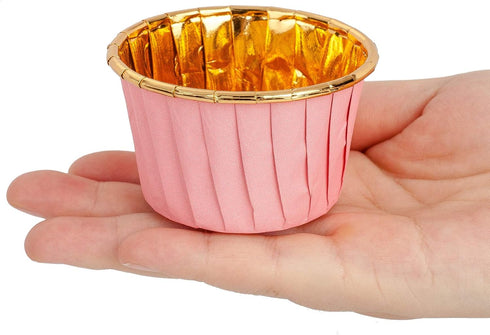 GOLDEN APPLE Mini Cake Baking Cups, 50 pcs Aluminum Foil Paper, Pink in Gold Cupcake Liners for Party Wedding