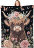 Highland Cow Blanket Cute Cattle with Floral Crown Throw Blankets,Gifts for Kids