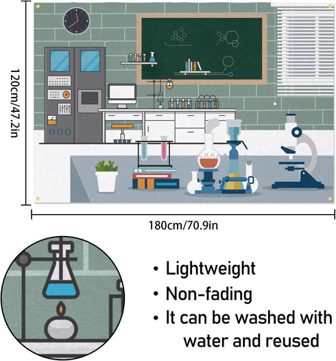 Science Lab Laboratory Scene Backdrop Banner - VBS Birthday Party Decorations Photo Booth Supplies - 3.9 x 5.9ft