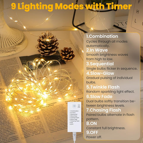 Mlambert 2 Pack 16.4FT LED Fairy Lights Battery Operated, Rechargeable Twinkle Lights for Bedroom, Christmas Decor
