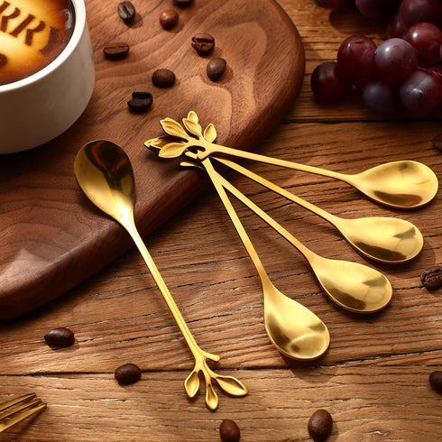 Stainless Steel Leaf Coffee Spoon and Appetizer Fork Set, 40 Pieces Mini Dessert Utensils for Coffee, Tea