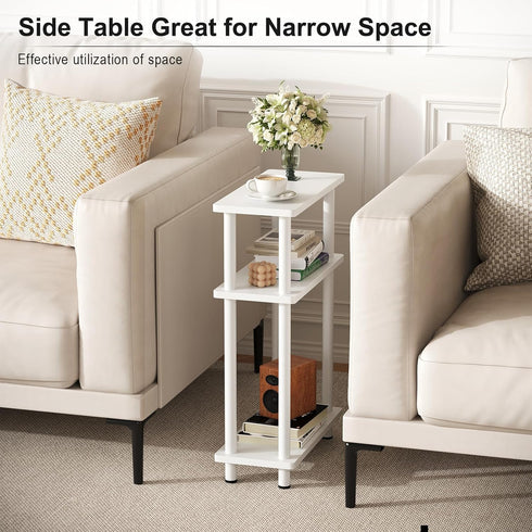 3-Tier Apicizon Small Narrow Side Table, Skinny End Table with Storage Shelf, Slim Nightstand Bedside Table for Small