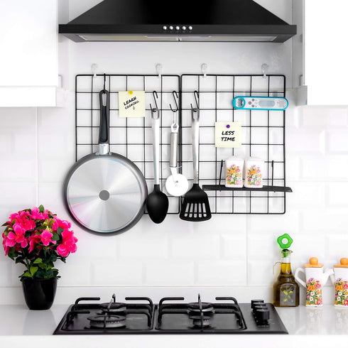 2 Pack Wire Wall Grid Panel - Black Magnetic & Metal Grid for Photos & Pictures Display in Home or Office