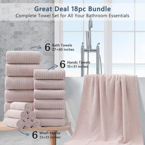 18 Set,Soft Set Loops-6 Towels,6 Towels,6 Set Piece Bath Towels Family Bathroom Towel with Hanging Bath Hand