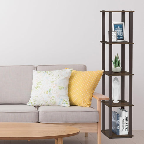 5-Tier FURINNO Turn-S-Tube Corner Square Rack Display Shelf, Walnut/Brown