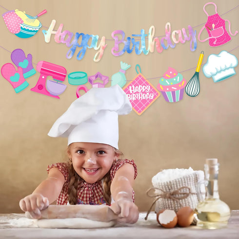 Baking Birthday Party Banner, Little Bakers Birthday Decoration for Girls, Macaron Party Supplies