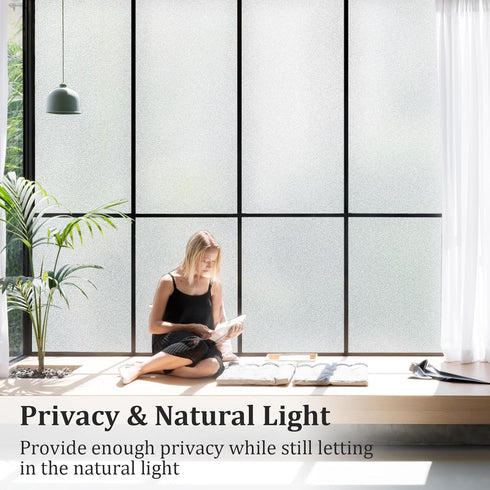 Coavas Frosted Glass Window Privacy Film, Non-Adhesive Stained Glass Window Covering for Home Office 11.8x78.7