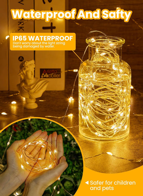 8 66 200 Fairy Lights with Remote, Modes & Timer, Feet Led Christmas Light Twinkle Lights Plug in, Waterproof String