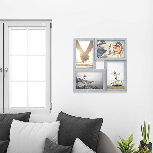 Malden International Designs Berkshire Graywash Puzzle Wall Collages, Dimensional Picture Frame, 4 Options