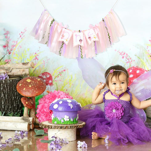 1st Fairy One High Chair Banner - Little Fairy Birthday Party Decoration,Sweet Floral Highchair Banner