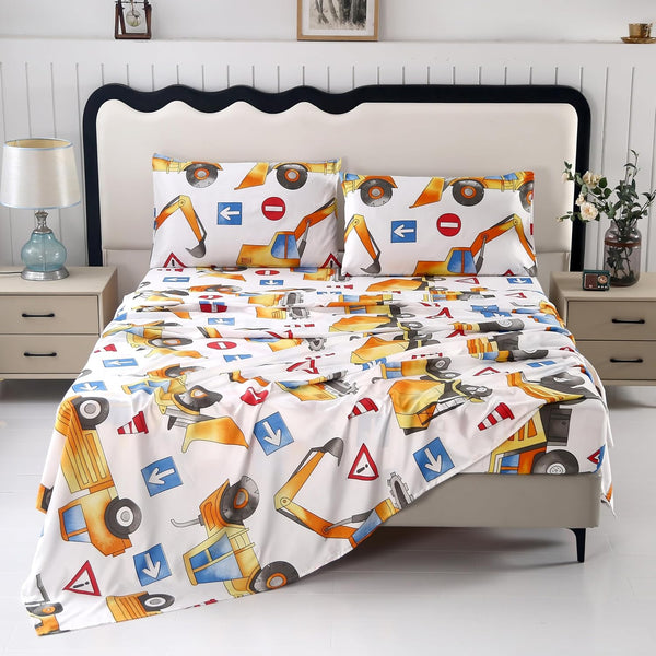 SDY 4PCS Tractor Sheets Full,Cozy Construction Sheets for Kids Boys Girls Teens,Car