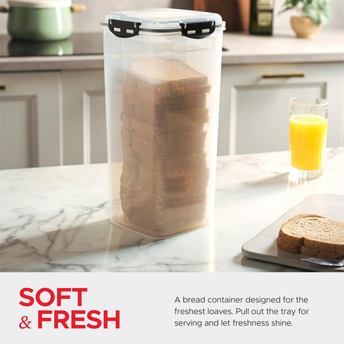 Tafura Bread Storage Container (2 Pack) with Tray, Plastic Bread Box with Airtight Lid for Homemade Bread, BPA Free