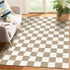 Checkered Brown Area Rug 3' 5' Washable Large Living Room Rug Geometry