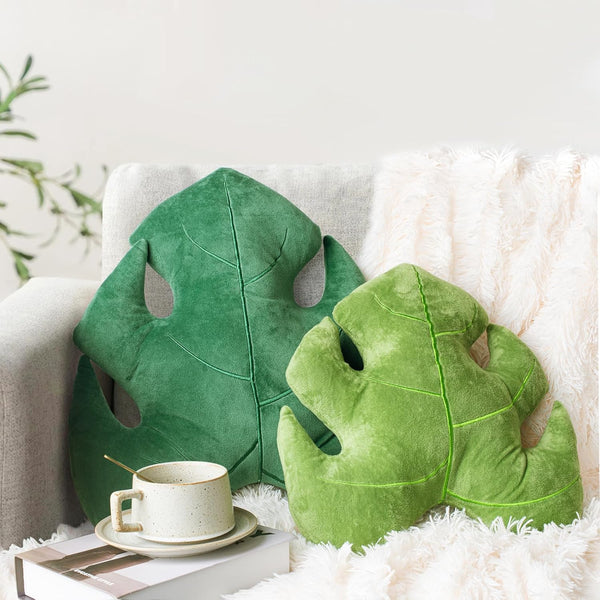 AELS Set of 2 3D Leaves Decorative Throw Pillows, 18"& 14" Monstera