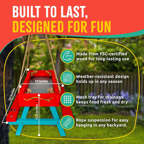 Set, 6+ SparkJump Picnic Table Feeder for Squirrels - DIY Woodworking Project for Kids and Families, Includes Tools