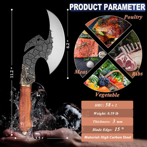 ROCOCO Hand Forged Viking Cleaver Knife, Butcher Meat Cutting Boning Axe with Sheath for Home Outdoor BBQ Camping Gift