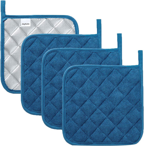 Joyhalo 4 Pack Pot Holders for Kitchen, Cotton Oven Holder with Great Heat Resistance, Federal Blue