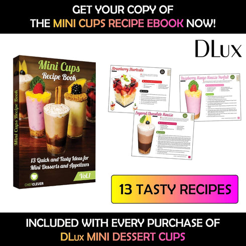 DLux Mini Dessert Cups 28 x 3 oz with Spoons, Clear Plastic Slanted Triangle Parfait Appetizer Cup - Small Reusable