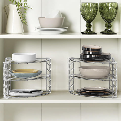 3-Tier Counter Deco Brothers and Cabinet Corner Shelf Organizer, Chrome