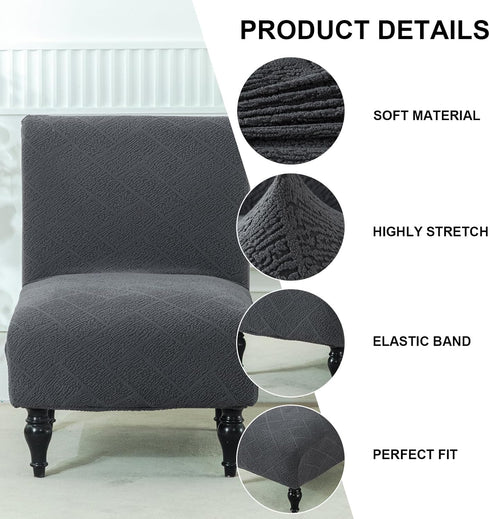 Armless Armless Grey,2PC) Accent Chair Cover Stretch Jacquard Accent Chair Covers Without Arms Washable Slipper Chair