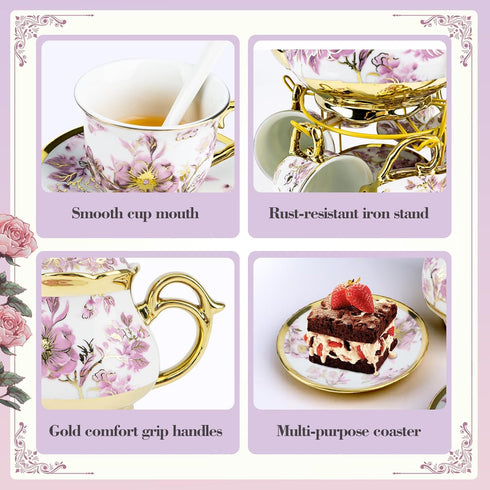 20 Set Set Set Set Purple/500ml) Pcs Porcelain Tea with Metal Holder, European Ceramic Tea for Adults, Adult Tea Gift