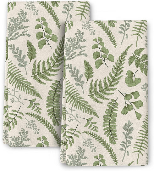 Wovoto Cute Botanic Dish Towels for Drying Dishes, Absorbent Decorative Sage Green Herbs